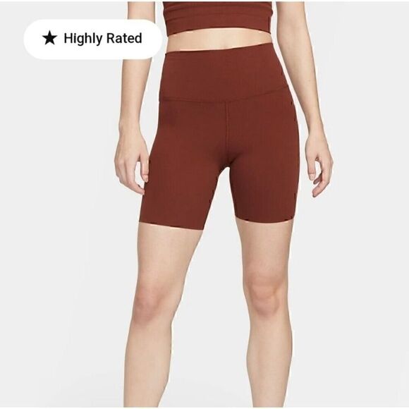 Nike Womens Yoga Luxe Workout High Waisted Booty Shorts in Brown XXS - Picture 1 of 4